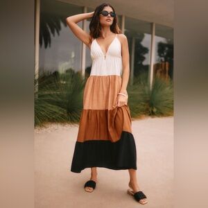 Anthropologie Free People The Raya Colorblock Maxi Dress Size Medium Brown